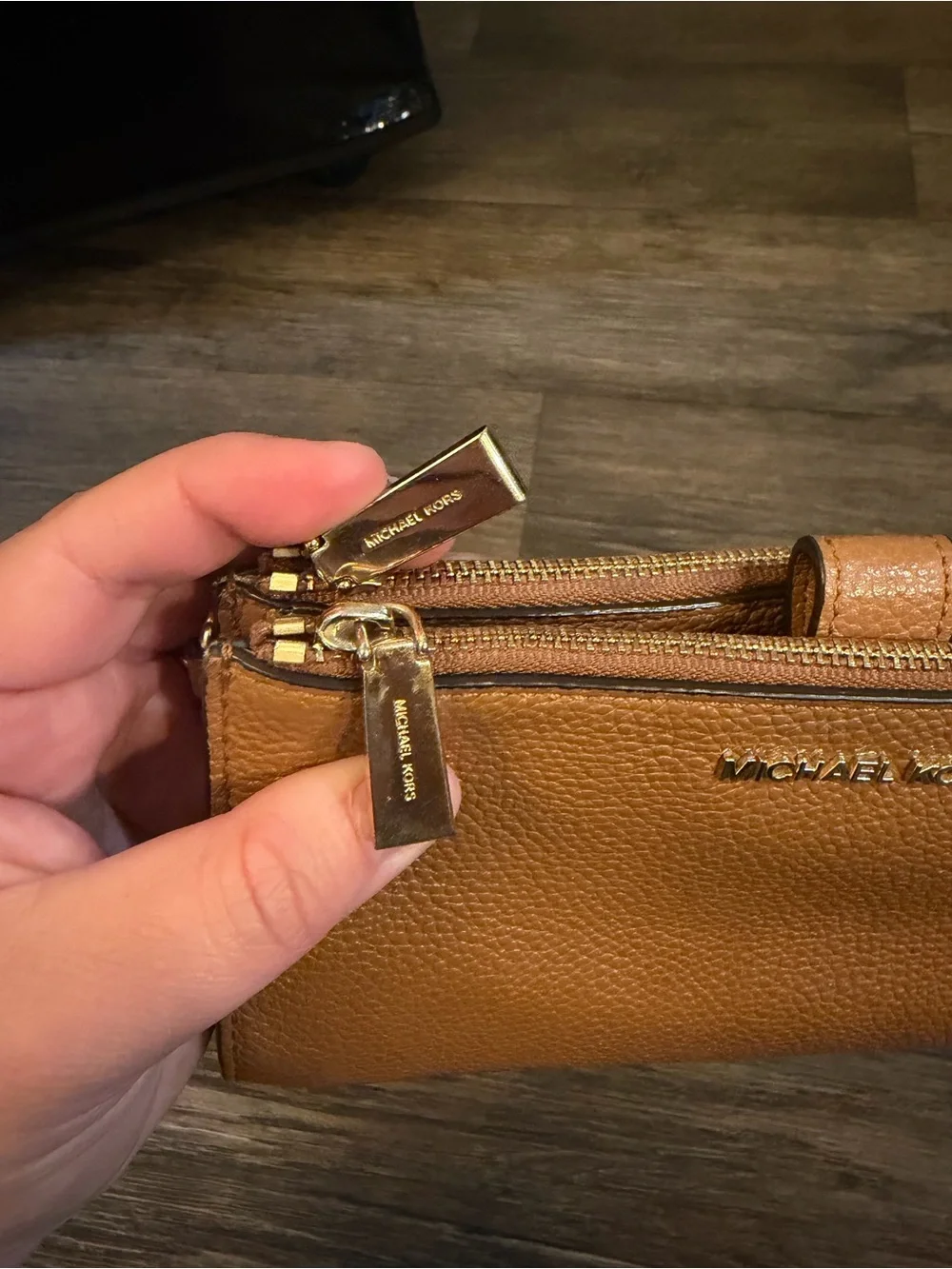 Michael Kors Brown Pebbled Leather w/Gold Accents Double Zip Wristlet